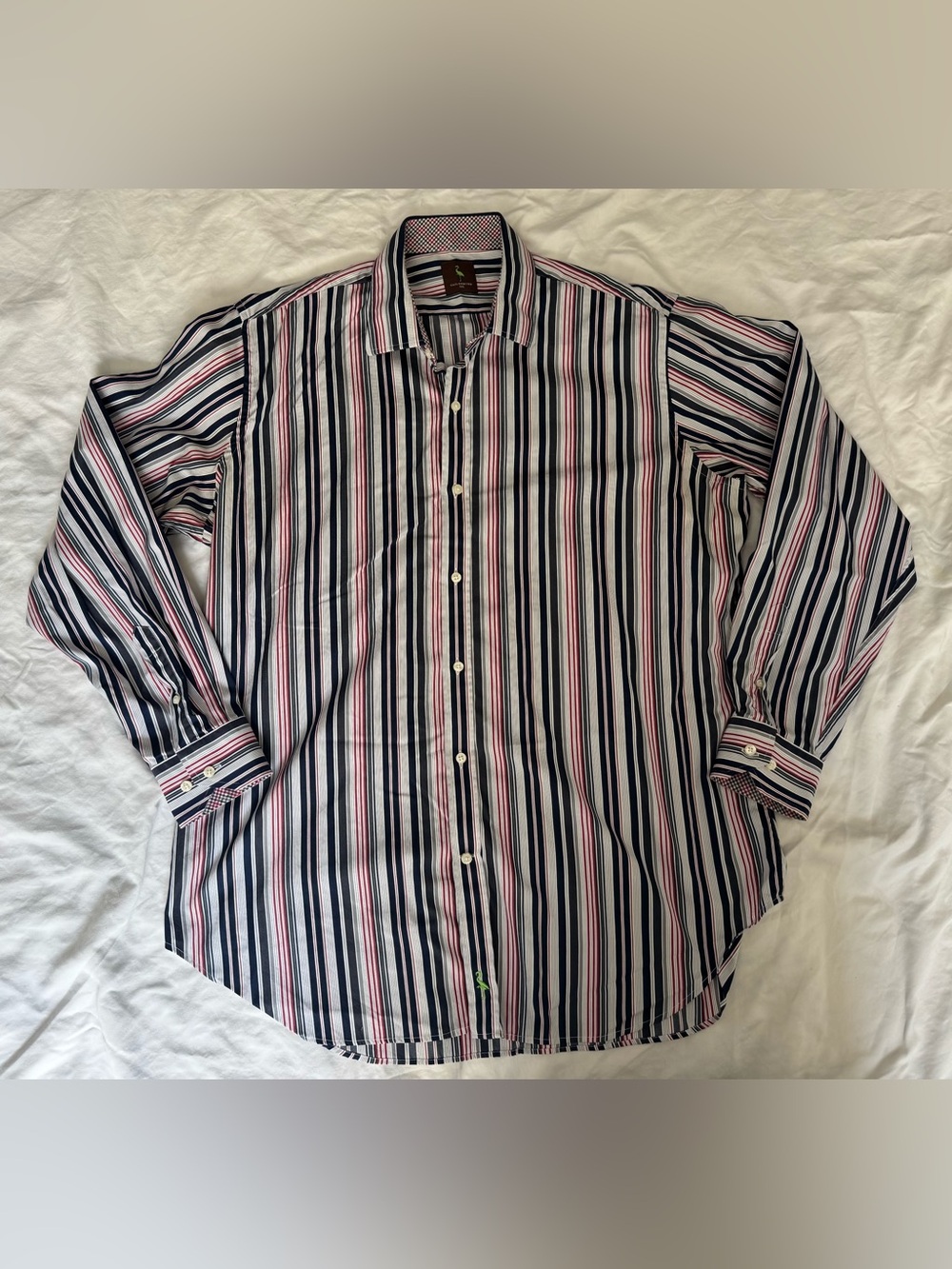 Tailorbyrd Mens Button Down Shirt XXL Navy Red White Striped Long Sleeve
